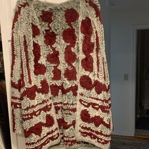 Thakoon Red and Gray Textured Cardigan